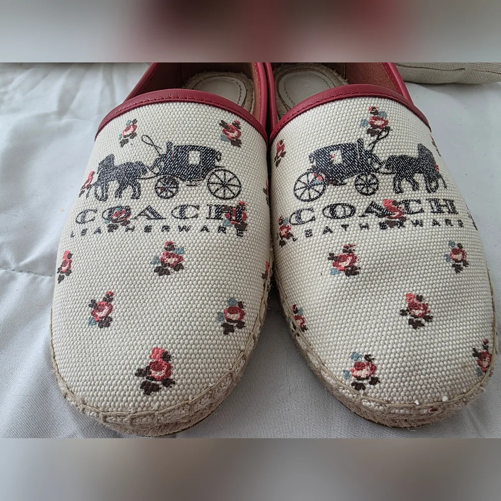 Coach Floral Bloom Espadrilles, Canvas Slip-On, G2172 Chalk-Rare, Size8 Like New